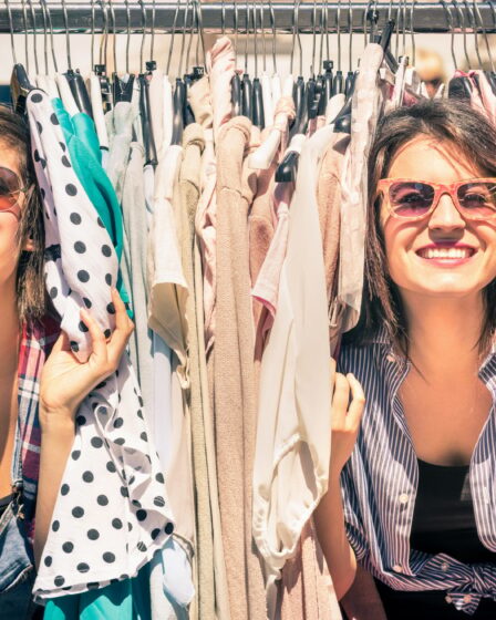 Young beautiful women at the weekly cloth market