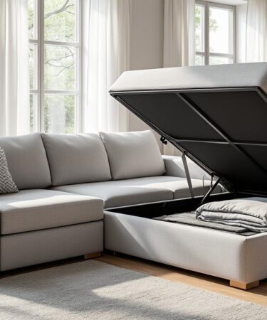 optimisez votre salon avec un canapé d'angle convertible équipé d'un coffre de rangement, alliant style, confort et fonctionnalité pour votre espace de vie.