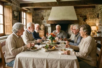 Famille française réunie autour d'un repas traditionnel pendant un jour férié en France