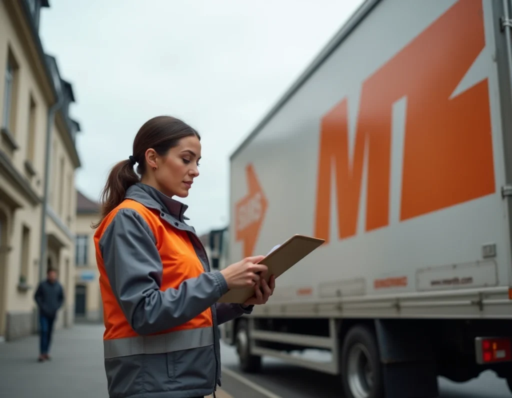 Coordinatrice professionnelle de Gardy Déménagements devant un camion de déménagement à Guéret
