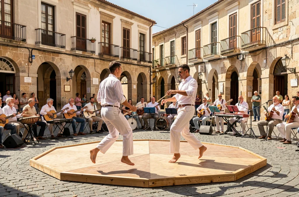 Roda de capoeira avec deux joueurs au centre du cercle
